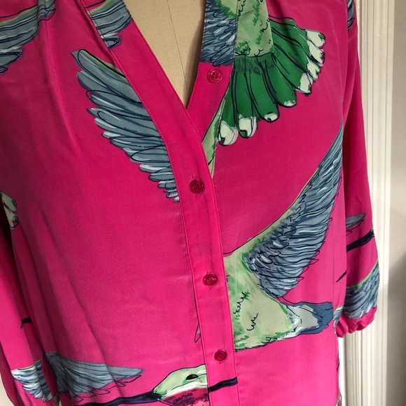 Carly 4 Twiggy London pink hummingbird silk top XS - Picture 4 of 7